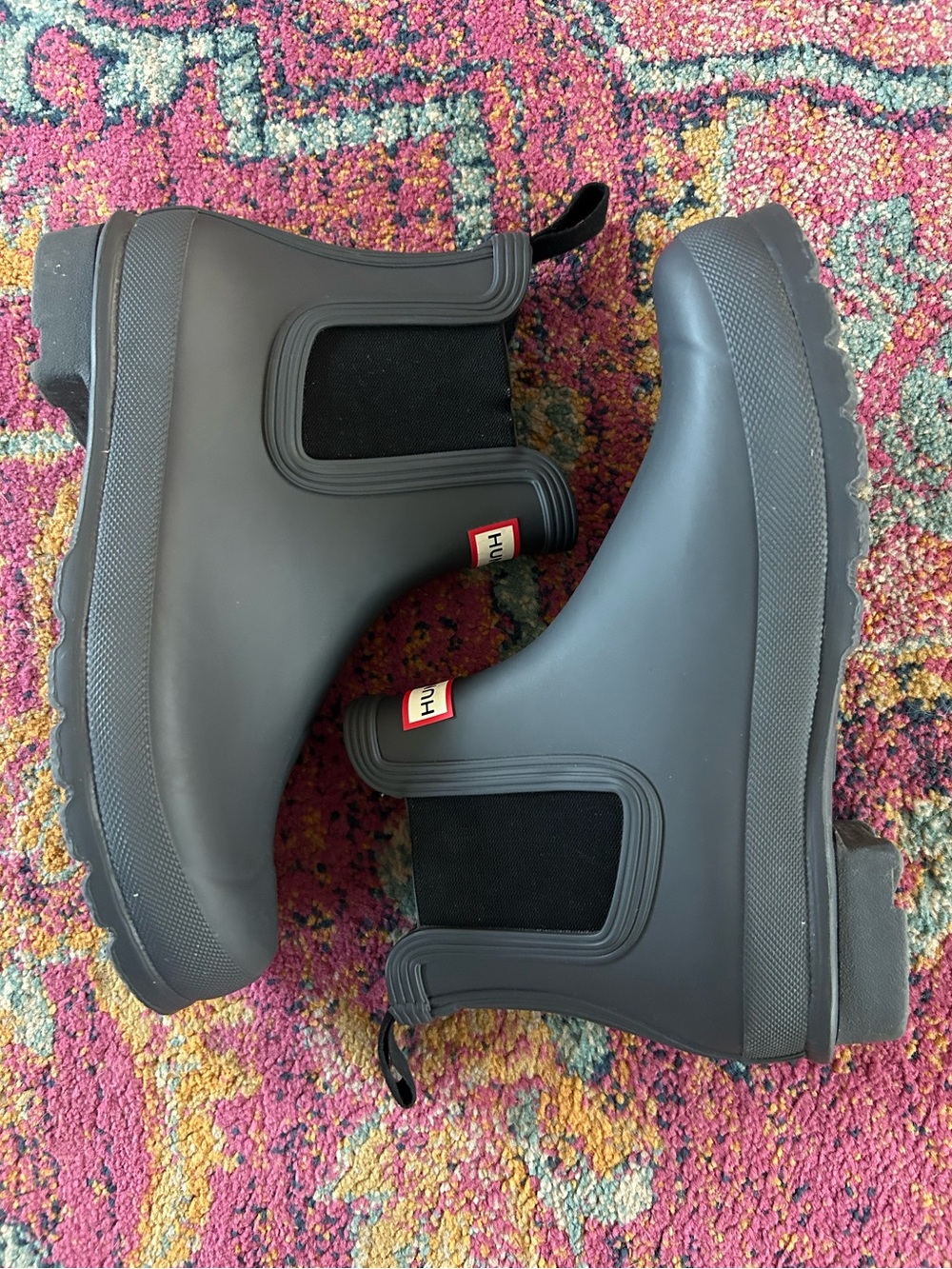 NWOT Hunter | Women’s Black Chelsea Ankle Length Rain Boot Pull Tab Size 9 - Picture 7 of 16